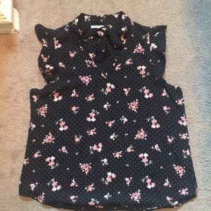 Cute Black Floral Short Sleeve Blouse